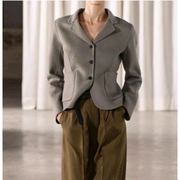 NWT ZARA DOUBLE FACED FITTED Wool Blend BLAZER XXL Gray Pockets Coat - Picture 9 of 10